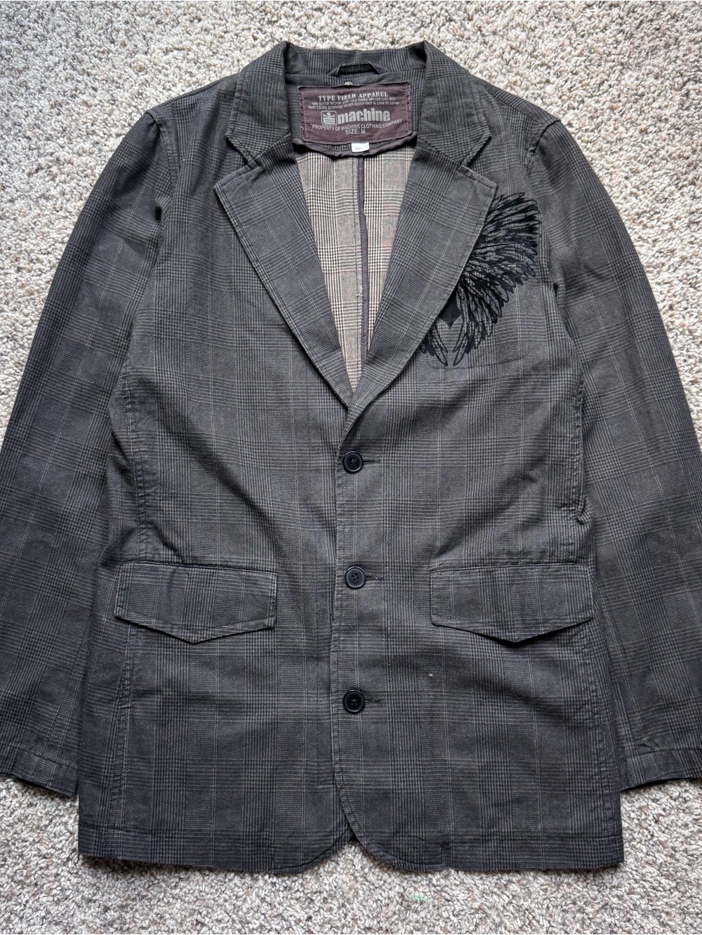 Vintage Machine Type Field Apparel Mens Plaid Blazer Jacket M Y2K Goth Punk 00s